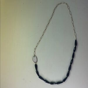 Handcrafted Navy Bead and White Stone Necklace